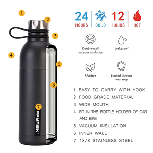 Bouteille d'eau sportive en acier inoxydable sans BPA de 550 ml, étanche, garde au froid et au chaud, avec couvercle à poignée, petite ouverture, conforme aux normes alimentaires FDA LFGB - Product Image 6