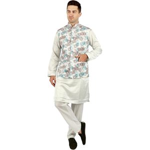 Triloki Abstract <b>Kurta</b> <b>Pajama</b> With Waistcoat 3 In 1 Set <b>Men</b> Ethnic Indian Traditional Wear Diwali Puja Outfit - Product Image 1