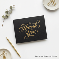 Tarjetas de Agradecimiento de Cartón Negro de Lujo Personalizadas con Estampado en Dorado para Empaquetado de Productos de Marca Premium