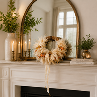 Couronne de fleurs séchées en rotin de vigne naturel bio style bohème pour décorations de Noël, Halloween, remise de diplômes, portes et fenêtres