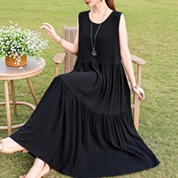 Nouvelle Robe Longue d'Été Grande Taille à Imprimé Floral 3D, Coupe Ample Sans Manches avec Col et Taille Décontractée