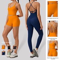 Ensemble de yoga 2 pièces pour femme : débardeur court et leggings taille haute, soutien-gorge de sport à col cœur, en Spandex/Nylon écologique