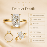 Bague de fiançailles en diamant de laboratoire taille radiant certifié IGI 1, 3 ou 5 carats, or jaune 14 carats, solitaire, bijoux fins personnalisés, vente en gros