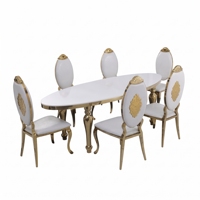 Table ovale de banquet de mariage en acier inoxydable doré avec plateau blanc pour événements et réceptions