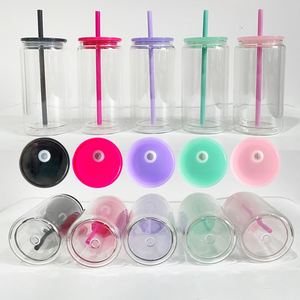 Gobelet en verre en forme de canette de 15 oz à double paroi, pré-percé pour sublimation, avec couvercle en plastique et paille, pour globe à neige - Product Image 1