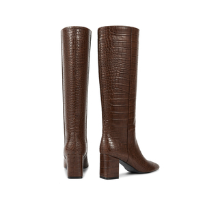 WETKISS Bottes aux genoux à <span class=keywords><strong>talon</strong></span> épais et à motif de crocodile de soie de lait <span class=keywords><strong>noir</strong></span> en vedette-Brun mat - Product Image 5