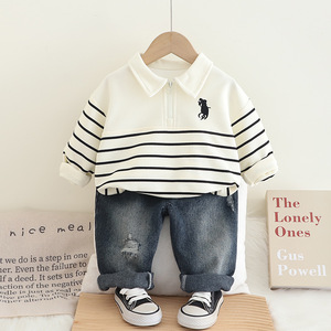 Nouvelle collection 2026 : Ensemble tendance pour garçons – Sweat à capuche, polo rayé à manches longues et <span class=keywords><strong>jean</strong></span> pour le printemps et l'automne - Product Image 2