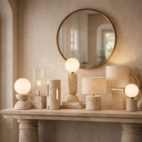 Lampe de chevet en travertin avec abat-jour en tissu, hauteur standard, pour tables de chevet de chambres d'hôtes