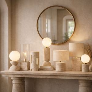 트라버틴 천연석 침대 옆 테이블 램프 모던 노르딕 디자인 독서등 따뜻한 백색광 호텔 침실 장식용 - Product Image 2