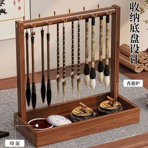 Support de Rangement et Présentoir de Bureau en Bois Massif pour Pinceaux de Calligraphie et Stylos, avec 12 Crochets, pour Papeterie - Modèle Xi Peptide - Product Image 2
