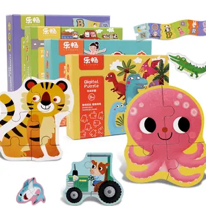 Montessori Wooden Cartoon Baby Early Education Leaning 48 Pcs Animal Number Jigsaw Puzzle Games Set Toys For Kids Boys And Girls