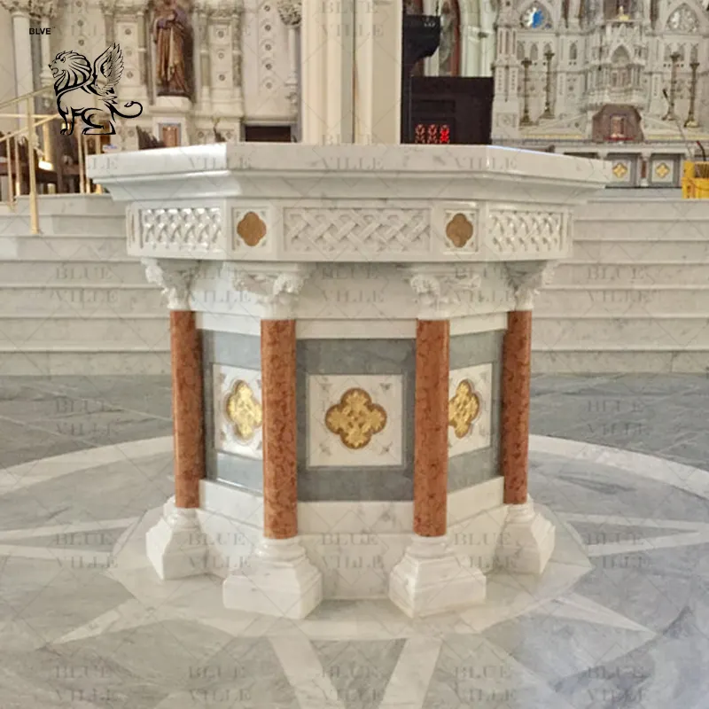 BLVE intagliato a mano decorazione del presbiterio religioso in marmo cattolico battesimale in pietra naturale battesimale fonte battesimo della chiesa di santo
