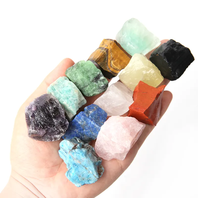 Set Batu Kristal Perbaikan Batu Chakra 12 Set Batu Penyembuhan Primer Batu Permata Kasar