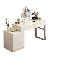 Table de toilette moderne blanche pour chambre à coucher avec fonctions réglables et convertibles, 5 tiroirs de rangement et miroir sur pied