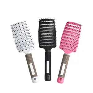 Customized Popular Curved Massage Styling Hair Brush Hollow out Boar Bristle Paddle Brush for Home Use Detangle Feature