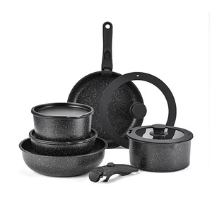 Juego de Ollas y Sartenes Antiadherentes de Aleación de Aluminio al por Mayor con Tapa de Vidrio, Aptas para <span class=keywords><strong>Inducción</strong></span>, para <span class=keywords><strong>Cocina</strong></span> Doméstica - Product Image 2