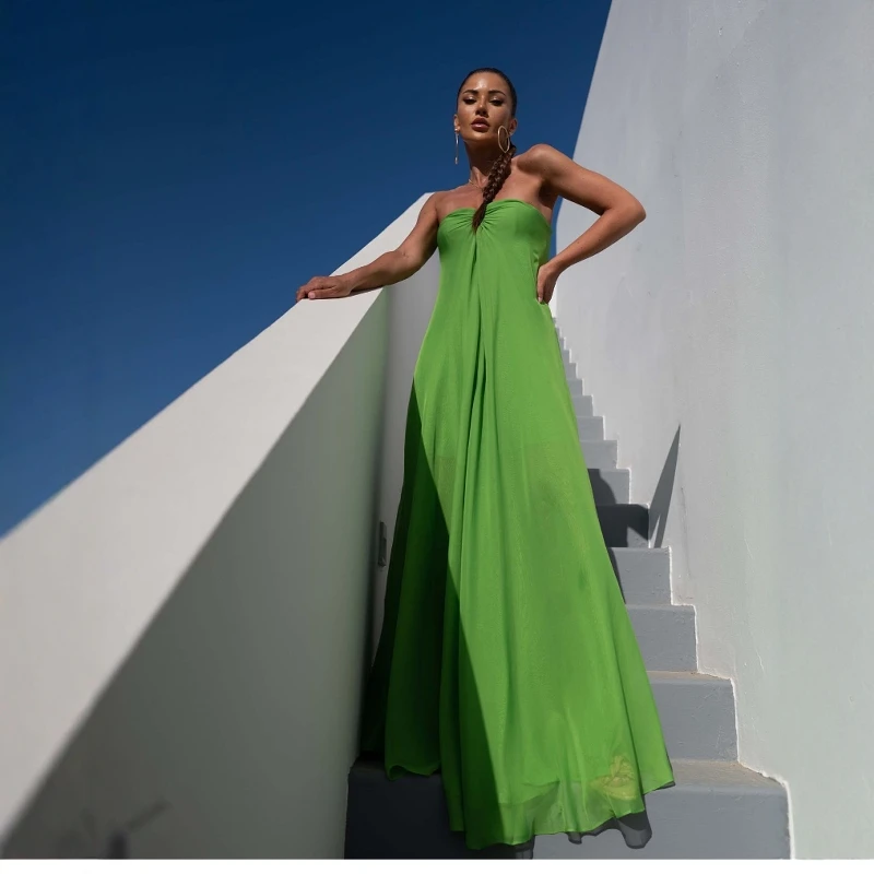 fairy dress long beach Beach Wedding A-Line Evening Gown Fairy Dress Formal Wedding Guest Floor Length Sleeveless Strapless Stretch Chiffon with Pleats Shawl 2026