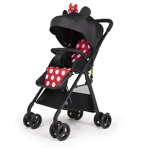 One-hand folding by belt in seconds lightweight stroller for children with Minnie appearance and seat cushion