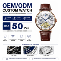 Montre mécanique automatique pour homme TEVISE T888 avec logo personnalisé, cadran squelette ajouré, bracelet en cuir, montre-bracelet de luxe tendance, OEM ODM