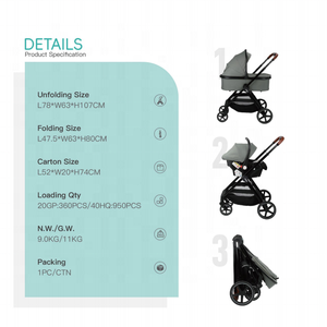 Passeggino Reversibile Pieghevole con Carrozzina, Navicella e <span class=keywords><strong>Seggiolino</strong></span> <span class=keywords><strong>Auto</strong></span> 3 in 1 per Neonati e Bambini - Product Image 3