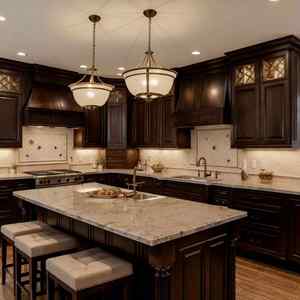 BALOM Armoire de cuisine en bois de noyer personnalisée avec plan de travail en pierre frittée, durable et écologique, meilleur prix - Product Image 2