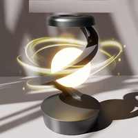 Lampe de Table Lune Rotative Lévitante RVB, Décoration de Chambre Moderne, Contrôle par Capteur, avec Recharge Téléphone sans Fil