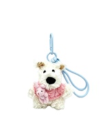 Porte-clés en peluche chiot blanc Kawaii avec pull tricoté bleu et mini lapin rose en peluche, pendentif de sac pour cadeau
