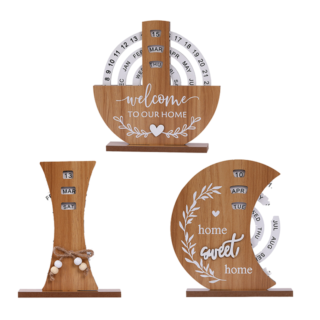 Wooden Creative Manual Rotating Desk Calendar Perpetual Home Decoration Office Business Card Holder Elegant Desktop Ornament