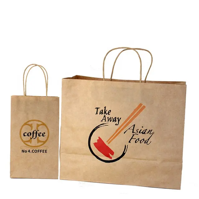 Logo Printed Twisted Kraft Paper Bags Restaurant Assorted Size Custom Greaseproof Food Brown Paper Bags Restaurant Take Out