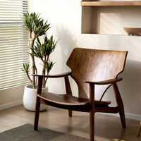 Geschwungener Massivholz-Freizeitstuhl Ergonomischer Geformter Holzrücken Wohnzimmer-Akzent-Loungesessel