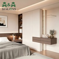 Armoire murale intégrée modulaire personnalisée avec module de tiroirs cantilever et éclairage LED d'ambiance