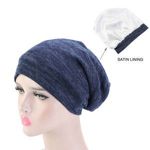 Nouvel arrivage de bonnet de sommeil en jersey de qualité supérieure bonnet de <span class=keywords><strong>chimio</strong></span> en satin doublé de soie bonnet de cheveux pour femmes bonnet <span class=keywords><strong>turban</strong></span> TJM-449 - Product Image 4