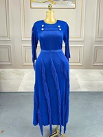 Robe plissée Miyake grande taille, col rond, décontractée, avec franges, ODM, teinture unie, approvisionnement direct