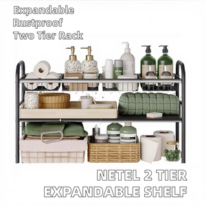Organizzatore Espandibile a 2 Livelli NETEL per Sotto Lavello e Armadietto, in Metallo Resistente alla Ruggine, con 4 Cestelli e Pannelli per Riporre Scarpe in Bagno - Product Image 2
