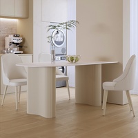 Table de salle à manger moderne en dalle de roche demi-ronde style crème, ensemble 4 places, mobilier de maison pour salon