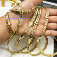 Chaîne cubaine Monaco 14 carats, bracelet et collier en chaîne à maillons durables et résistants à l'eau, chaîne cubaine en or tendance