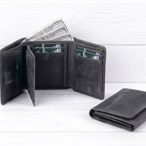 กระเป๋าสตางค์หนังแท้ทรงสามพับสำหรับผู้ชาย ป้องกัน RFID  ใส่บัตรเครดิตได้  บางเฉียบ  รับทำโลโก้  กระเป๋าธุรกิจ  ขายส่ง NTW-0036 - Product Image 1