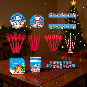 Ensemble de tampons de Noël bleus, 10 pièces, vaisselle de fête en plastique pour célébrations festives - Product Image 2