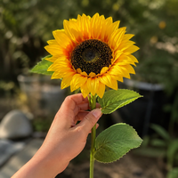 Tournesol Artificiel en Gros 45cm (17.7 Pouces) à Tige Unique, Tête de 13.5cm, en Soie, pour Décoration Automne, Thanksgiving, Mariage, Fête, Maison