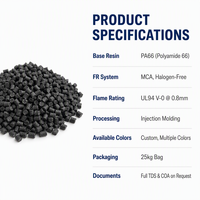 Granulés de Nylon 66 PA66 MCA ignifuges UL94 V0 0,8 mm sans halogène, résine PA66 résistante au feu pour composants électriques et électroniques