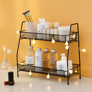 Cesta de almacenamiento de Metal de doble capa multifuncional, caja de almacenamiento de hierro forjado, estante de clasificación de dormitorio de cosméticos, estante de almacenamiento - Product Image 5