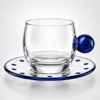 Ensemble de tasses à café en verre cristal de luxe avec poignée en pierres précieuses, élégant pour la maison, le café et les cadeaux
