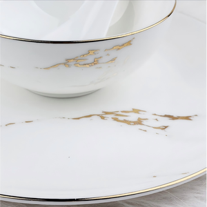 Colección de Vajilla Moderna Oriental de Porcelana con Vetas Doradas, Vajilla de Porcelana Fina con Detalles en Oro, Logotipo Personalizado para Bodas - Product Image 6