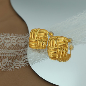 French Style Knot <b>Stud</b> <b>Earrings</b> Gold Stainless Steel Geometric Party Fashion Jewelry EH39 - Product Image 4
