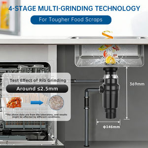 1/2HP 0.5HP電気ステンレス鋼キッチンシンク食品廃棄物処分機連続30〜40dBサイレンサー技術DC家庭用 - Product Image 3