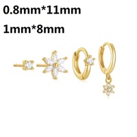 Pendientes de Aro Dorados para Mujer, Set de Pendientes Pequeños y Delicados con Zirconia en Forma de Flor, de Acero Inoxidable para Cartílago
