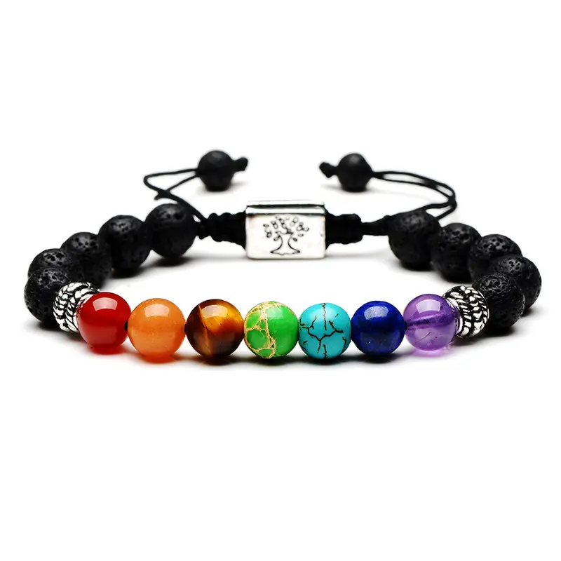 archer 7 Chakra Healing Bracelet Real Stones Volcanic Lava Mala Meditation Bracelets Wrap Stretch Charm Bracelets