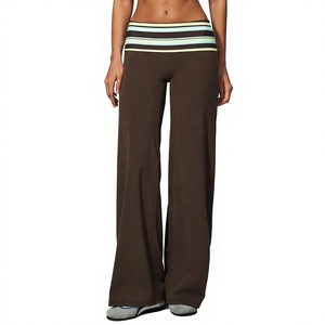 Pantalon de yoga à jambes larges pour femmes, avec taille pliable, motifs à pois et rayures, pantalon de sport extensible évasé pour le fitness et l'entraînement - Product Image 1