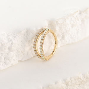 Fine 14k vàng Rắn bản lề đoạn Clicker Hai Lớp Thiết kế bên Inlay 1.1mm Opal mũi vòng vách ngăn cơ thể xuyên đồ trang sức - Product Image 2