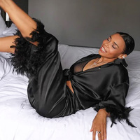 Pyjama et nuisette pour femmes RUIYI, cardigan en satin sexy et élégant, pantalon long à manches longues, noir, haut de gamme, pour l'été